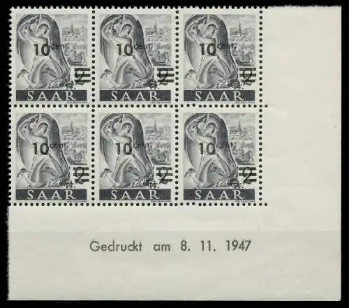 SAARLAND 1947 Nr 226ZII Bru postfrisch 6er-BLOCK ECKE-U 81AFA2