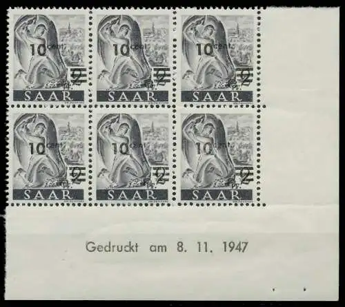 SAARLAND 1947 Nr 226ZII Bru postfrisch 6er-BLOCK ECKE-U 81AFAE