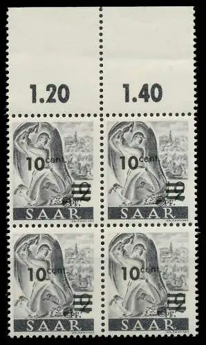 SAARLAND 1947 Nr 226ZII postfrisch VIERERBLOCK ORA 81B002