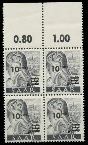 SAARLAND 1947 Nr 226ZII postfrisch VIERERBLOCK ORA 81B016