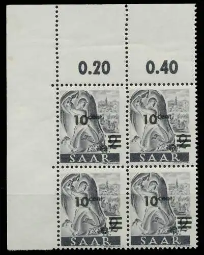 SAARLAND 1947 Nr 226ZII postfrisch VIERERBLOCK ECKE-OLI 81B02E