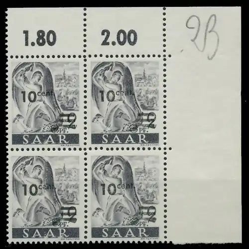 SAARLAND 1947 Nr 226ZII postfrisch VIERERBLOCK ECKE-ORE 81B032
