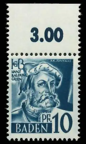 FZ BADEN 1. AUSGABE SPEZIALISIERT Nr 3yvII postfrisch O 8241EA