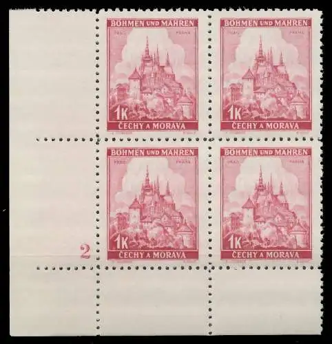 BÖHMEN MÄHREN 1939-1940 Nr 28PlNr-2 postfrisch VIERERBL 8282A2