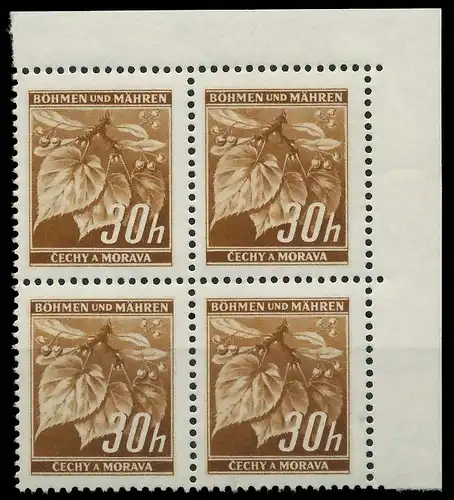 BÖHMEN MÄHREN 1941 Nr 64 postfrisch VIERERBLOCK ECKE-OR 8288D2