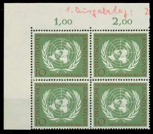 BRD 1955 Nr 221 postfrisch VIERERBLOCK ECKE-OLI 82F066