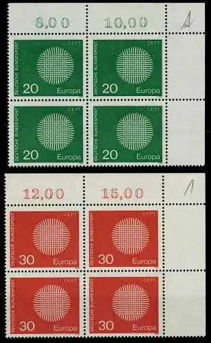 BRD BUND 1970 Nr 620-621 postfrisch VIERERBLOCK ECKE-OR 832BEA