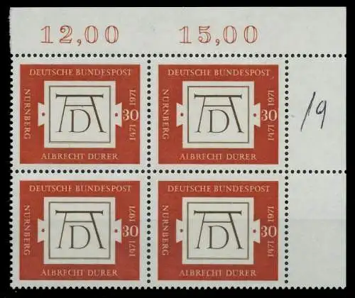 BRD 1971 Nr 677 postfrisch VIERERBLOCK ECKE-ORE 836A2E