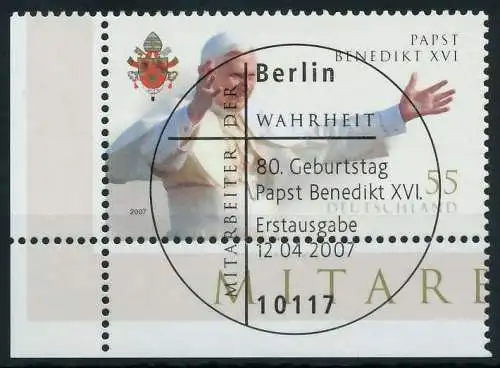 BRD 2007 Nr 2599 ESST zentrisch gestempelt ECKE-ULI 84A5E2