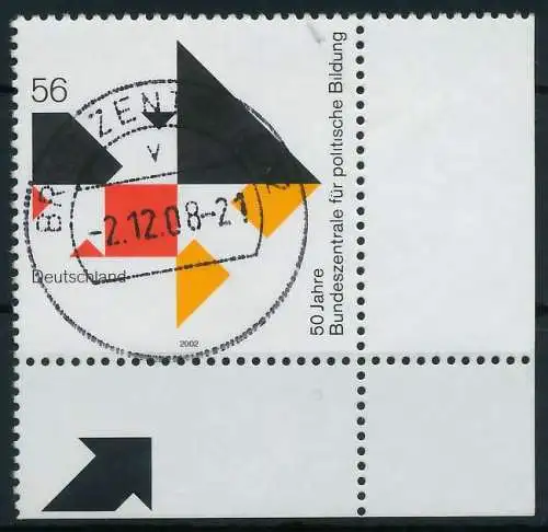 BRD BUND 2002 Nr 2287 zentrisch gestempelt ECKE-URE 84D39E