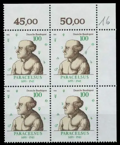 BRD 1993 Nr 1704 postfrisch VIERERBLOCK ECKE-ORE 86387E