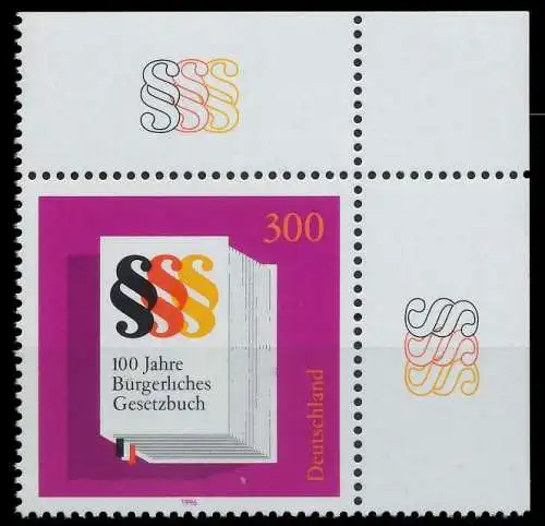 BRD 1996 Nr 1874 postfrisch ECKE-ORE S799226