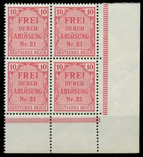 D-REICH DIENST Nr 4 postfrisch VIERERBLOCK ECKE-URE 86F34A