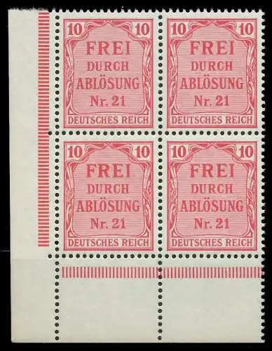 D-REICH DIENST Nr 4 postfrisch VIERERBLOCK ECKE-ULI 86F386