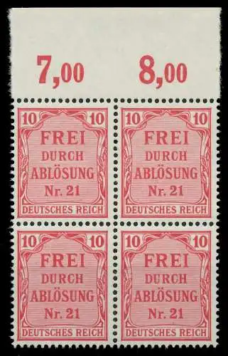 D-REICH DIENST Nr 4 postfrisch VIERERBLOCK ORA 86F39A