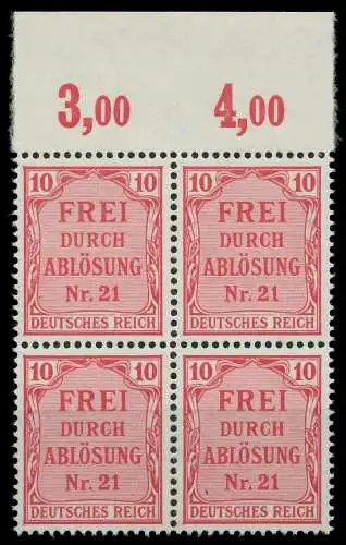 D-REICH DIENST Nr 4 postfrisch VIERERBLOCK ORA 86F39E