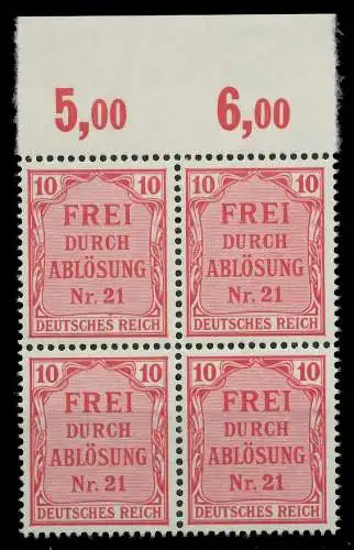 D-REICH DIENST Nr 4 postfrisch VIERERBLOCK ORA 86F3A2