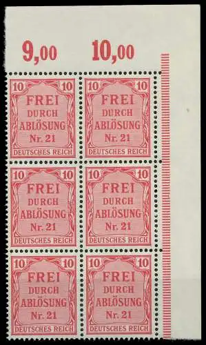 D-REICH DIENST Nr 4 postfrisch 6er-BLOCK ECKE-ORE 86F3A6
