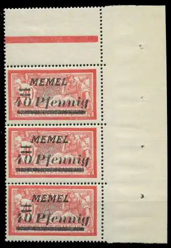 MEMEL 1922 Nr 60 postfrisch 3ER STR ECKE-ORE 8878B2