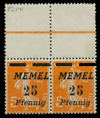 MEMEL 1922 Nr 58 postfrisch WAAGR PAAR ORA 8879B6