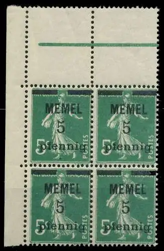 MEMEL 1920 Nr 18b postfrisch VIERERBLOCK ECKE-OLI 887CD6