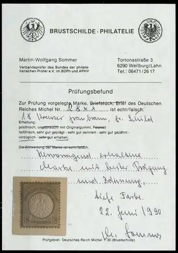 D-REICH BRUSTSCHILDE Nr 28 postfrisch ungebraucht ATTEST 895E82