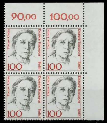 BERLIN DS FRAUEN Nr 825 postfrisch VIERERBLOCK ECKE-ORE 8F911E