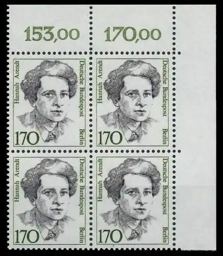 BERLIN DS FRAUEN Nr 826 postfrisch VIERERBLOCK ECKE-ORE 8F9136