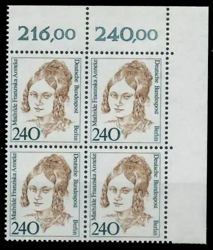 BERLIN DS FRAUEN Nr 827 postfrisch VIERERBLOCK ECKE-ORE 8F9146