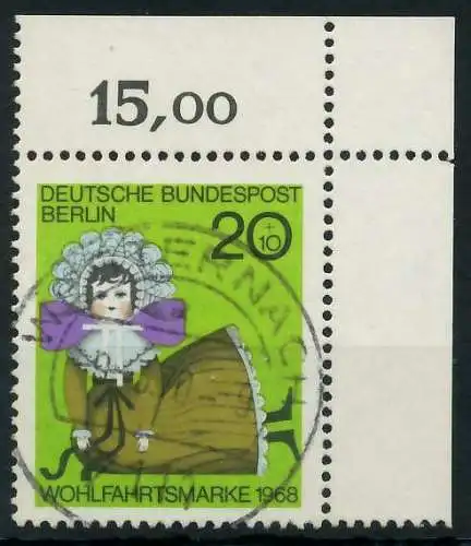 BERLIN 1968 Nr 323 zentrisch gestempelt ECKE-ORE 91DA02