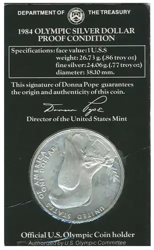 1984 OLYMPIC DOLLAR 900 FINE SILVER PROOF 9206E6