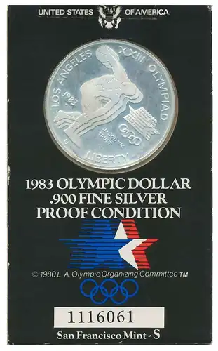 1983 OLYMPIC DOLLAR 900 FINE SILVER PROOF 9206EA