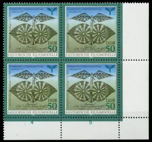DDR 1990 Nr 3313 postfrisch VIERERBLOCK ECKE-URE 034F26