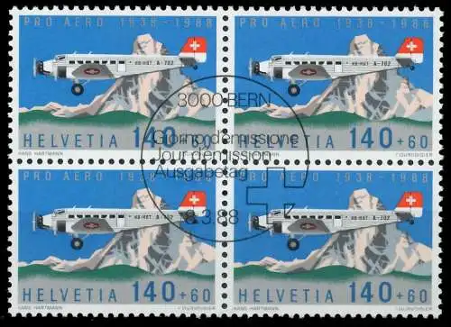 SCHWEIZ FLUGMARKEN Nr 1369 zentrisch gestempelt VIERERBLOCK 075ADE