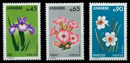 ANDORRA (FRANZ. POST) 1974 Nr 255-257 postfrisch SB1490A