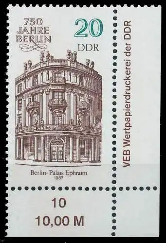 DDR 1987 Nr 3071 postfrisch ECKE-URE 0D2AFE