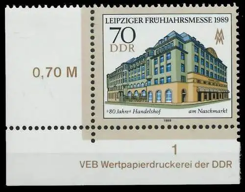 DDR 1989 Nr 3235 links-dgz postfrisch ECKE-ULI 0DE496