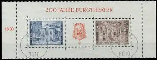 ÖSTERREICH BLOCK KLEINBOGEN Block 3 zentrisch gestempelt 2559EE