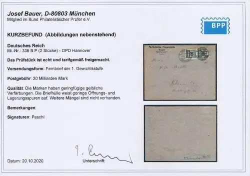 DEUTSCHES REICH 1923 INFLA Nr 336BP BRIEF MEF A 28E27A