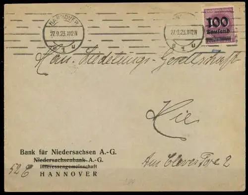 DEUTSCHES REICH 1923 INFLA Nr 289b BRIEF EF gep 28E296