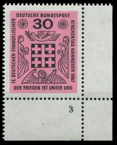 BRD BUND 1967 Nr 536 postfrisch FORMNUMMER 3 30DDCA