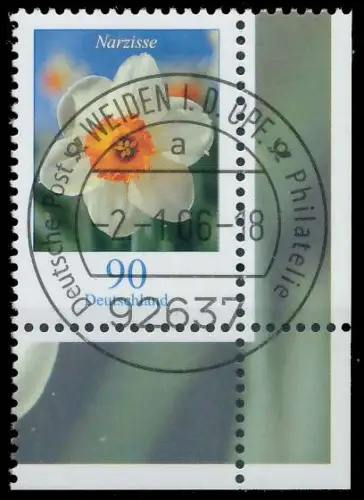 BRD BUND DS BLUMEN Nr 2506 zentrisch gestempelt ECKE-URE 34A736