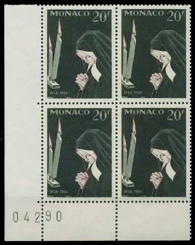 MONACO 1958 Nr 597 postfrisch VIERERBLOCK ECKE-ULI 3BA71E
