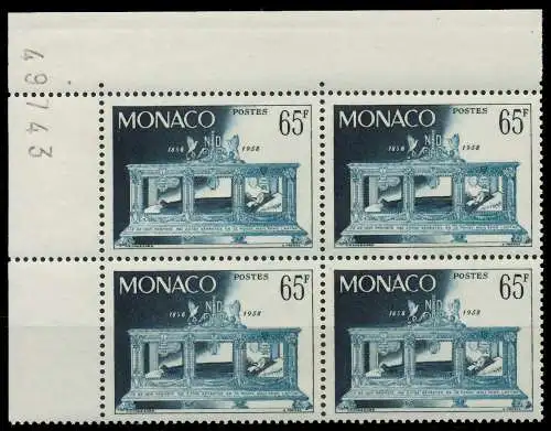 MONACO 1958 Nr 600 postfrisch VIERERBLOCK ECKE-OLI 3BA79E