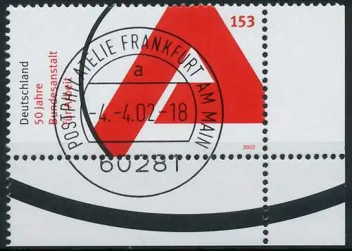 BRD BUND 2002 Nr 2249 zentrisch gestempelt ECKE-URE 3CD11E