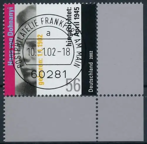 BRD BUND 2002 Nr 2233 zentrisch gestempelt ECKE-URE 3CD296