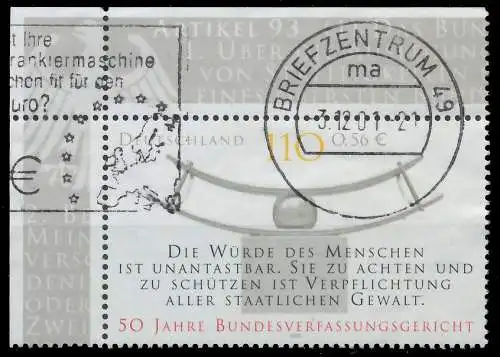 BRD BUND 2001 Nr 2214 gestempelt ECKE-OLI 3CD3A2