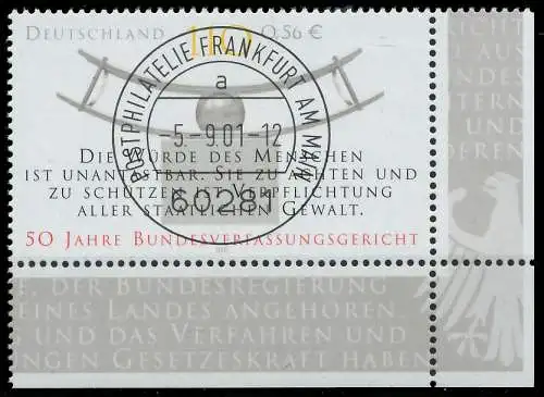 BRD BUND 2001 Nr 2214 zentrisch gestempelt ECKE-URE 3CD3DA