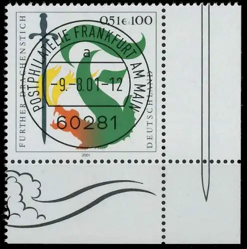 BRD BUND 2001 Nr 2207 zentrisch gestempelt ECKE-URE 3CD40E