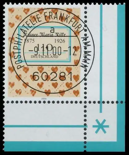 BRD BUND 2000 Nr 2154 zentrisch gestempelt ECKE-URE 3D079A